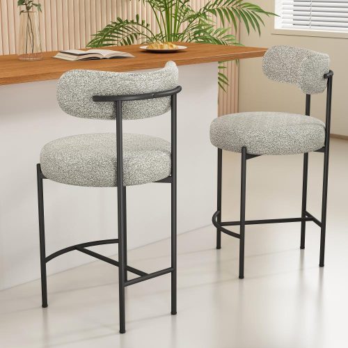 White Quartz Metal Boucle Elsa Bar Stools