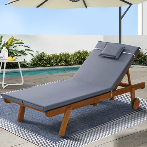 Wooden Lounger Outdoor Furniture Day Bed Wheels Patio Grey