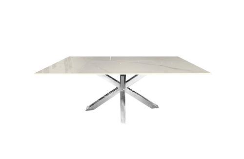 Miles Silver With White Marble Dining Table – 90cm x 180cm