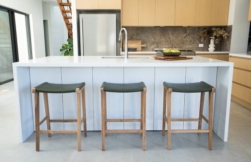 Olive leather saddle stool