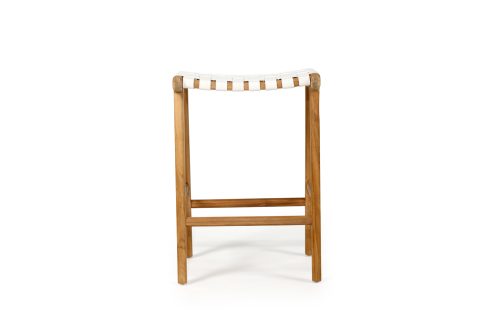 Pasadena Leather Saddle Stool – White – Woven