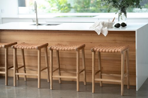 Wooden frame leather stool