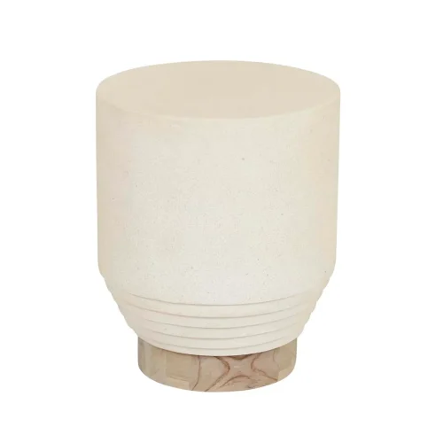 Mauritius Drum Side Table - White Fleck - Aged Teak