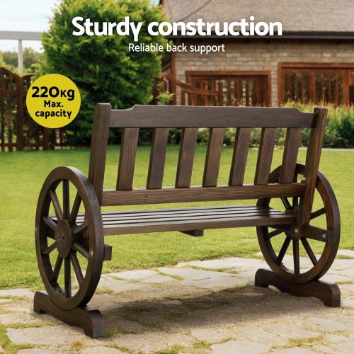 Rustic wagon wheel bench
