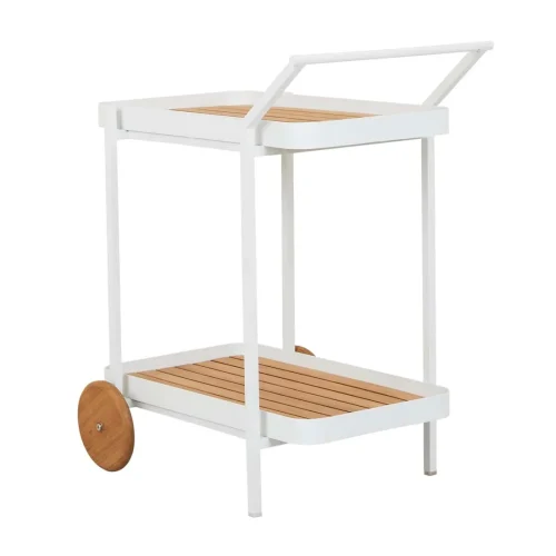 teak and white bar cart