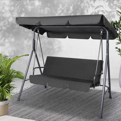 Gardeon Outdoor Swing Chair Garden Chair Bench Furniture Canopy 3 Seater Black