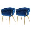 1 Set of 2 Artiss Dining Chairs Velvet Weaving Armchair Blue