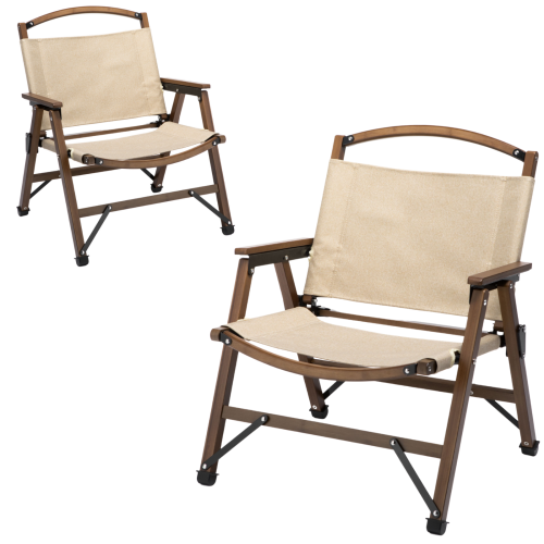 2x Bamboo Foldable Outdoor Camping Chair Wooden Travel Picnic Park Folding - Khaki