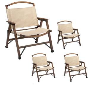 4x Bamboo Foldable Outdoor Camping Chair Wooden Travel Picnic Park Folding