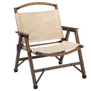 Bamboo Canvas Foldable Outdoor Camping Chair Wooden Travel Picnic Park - Khaki