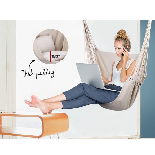 hanging chair with pillow cream